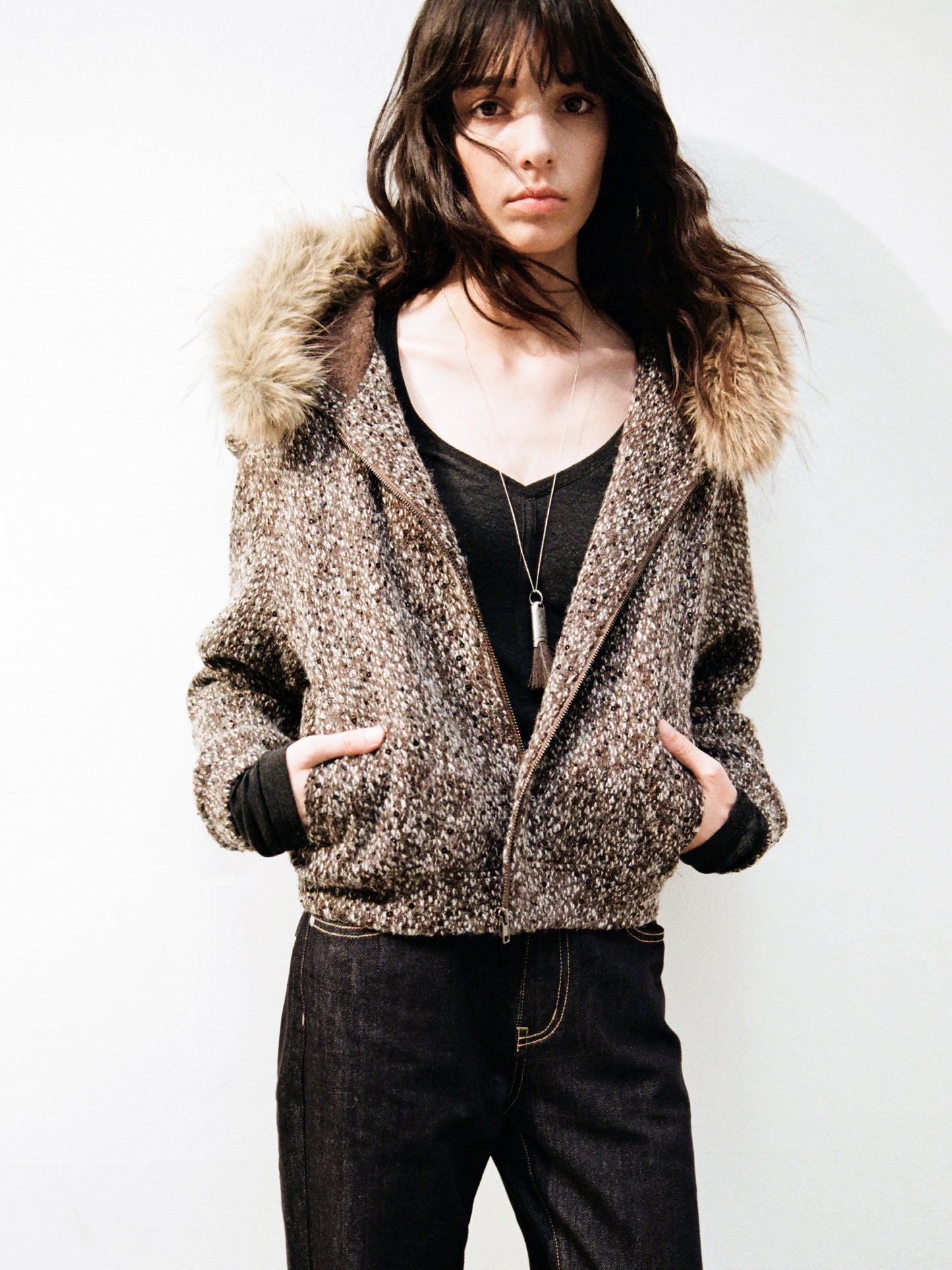 Beaded tweed coat